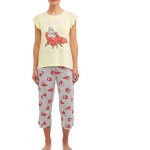 Womens Little Mermaid SEBASTIAN "Smile Don't Be Crabby" Summer Pajamas Sz M L XL